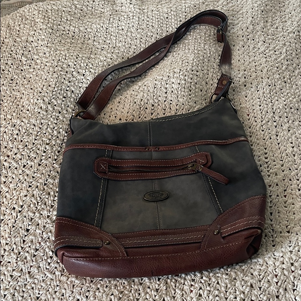 boc Two-Tone Gray and Brown Leather Shoulder Bag